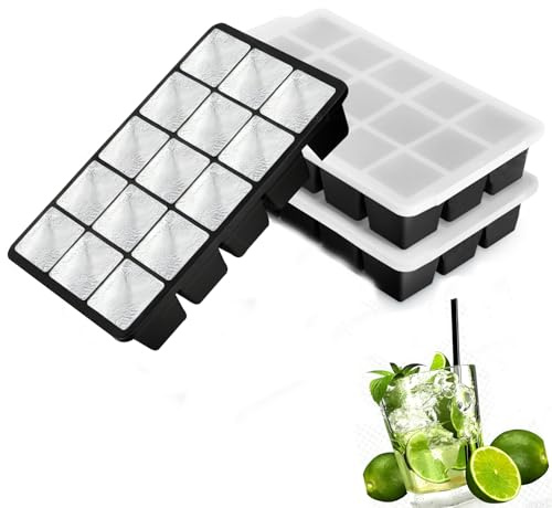 3 Pack Silicone Ice Cube Trays, Easy Release 45 Square Ice Cube Trays for Cocktail Whisky, Stackable Ice Cube Maker for Freezer with Leak-proof Removable Lid