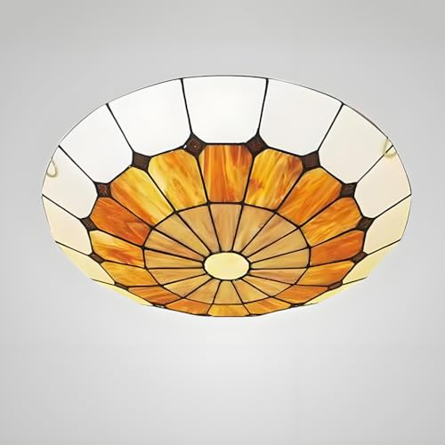 AoLa Lámpara de techo retro estilo Tiffany Lámpara de techo de cristal de colores redonda mediterránea pantalla de cristal de colores Lámpara retro E27 Lámpara decorativa barroca,30CM