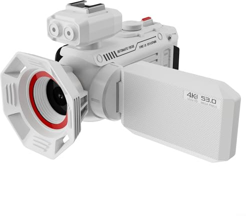 Getdoublerich Caméscopes Wi-Fi 4K UHD légers avec zoom numérique 50x et caméra vidéo 53 MP, caméra de vlogging Wi-Fi (blanc)