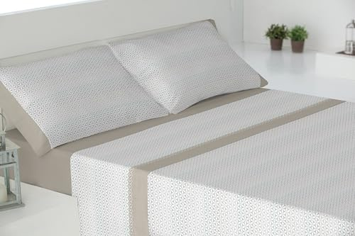 DONATELLA Juego DE SÁBANAS TÉRMICAS Grid Franela - 135 cm., Beige