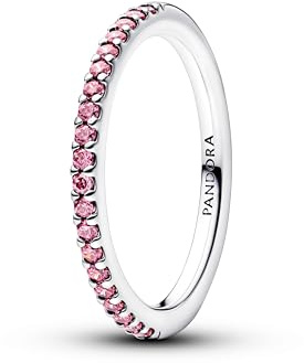 Pandora Anillo para Mujer Plata Brillante Rosa Banda 192999C02, 56/17,8, Plata esterlina, Circonia cúbica