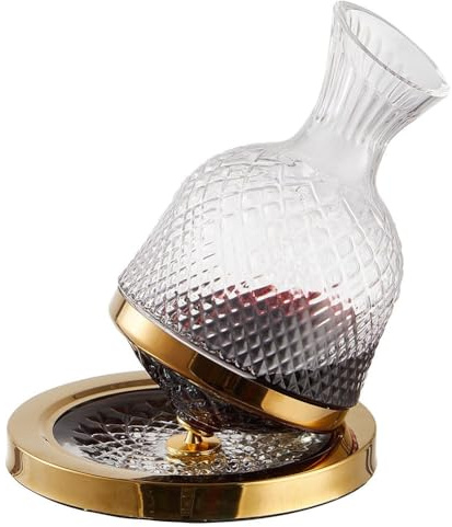 Fegtrtyoa Decantador de Vino Giratorio de 1,5 L, Dispensador de Aireador de de Cristal, Jarra con Espejo, Decoración de Bar, Regalo Dorado