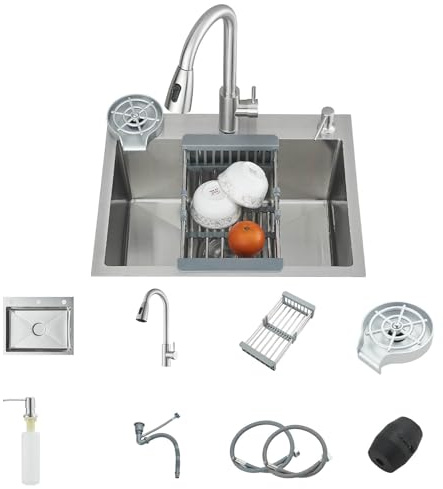Fregadero de Cocina Bajo Encimera Llffssdg 60x45 cm - Acero Inoxidable Nano Antihuellas Cepillado, Grifo Extraíble 360° de Alta Presión, Silencioso