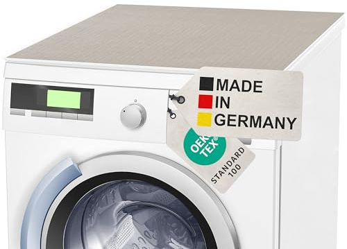 BAUHELD Waschmaschinen-Auflage 60x60 cm - Made in Germany - Rutschfeste Waschmaschinen-Abdeckung aus Polyester - Vinyl-Beschichtung - Gummi-Matte für Kühlschrank, Trockner, Wohnmobil - Beige