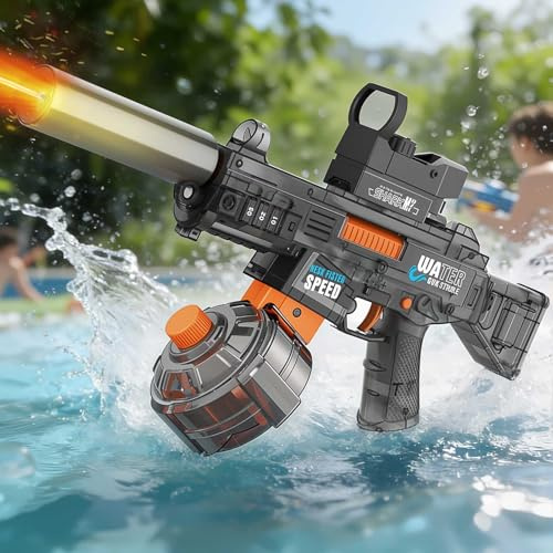 Pistola ad acqua elettrica per bambini, pistola automatica ad acqua con luci LED, assorbimento automatico dell'acqua, portata 6-8M, lunga durata della batteria per fuoco continuo (A-MP5 Grigio)