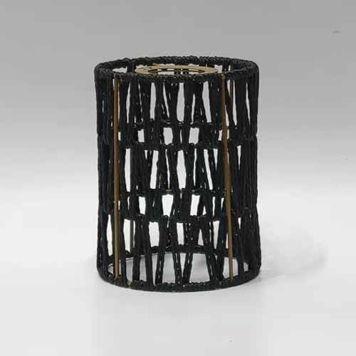 Rattan Lampenschirm Klein Boho Schirm Ersatz - Pendelleuchten Lampenschirme Zylindrischer Geflochtener Lampenschirm für Stehlampen Pendelleuchten Kronleuchter (Schwarz 1PCS)