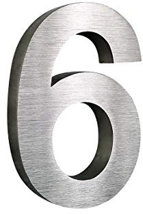 Hausnummer 6 Edelstahl 3D Arial rostfrei witterungsbeständig 25cm Höhe und 3cm Tiefe XXL Größe aus gebürstetem Edelstahl V2A ALLE erhältlich 0 1 2 3 4 5 6 7 8 9 A B C D E