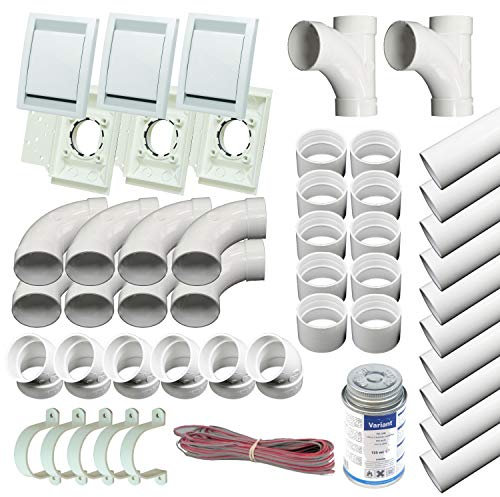 Trovac Zentralstaubsauger Einbau-Set für 3 DECO Saugdosen weiss