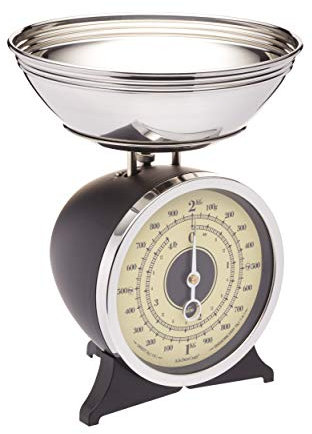 KitchenCraft Classic Collection Bilancia da Cucina Meccanica con Ciotola, Colore Nero, Capacità 2 kg