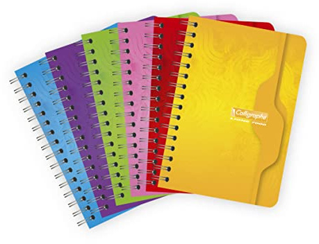 Clairefontaine 74C - Kladde / Notizbuch mit Doppelspirale Calligraphe 9x14 cm, 50 Blatt, kariert, 70g, ideal für kleine Notizen und Einkaufslisten, farbig sortiert, 1 Stück