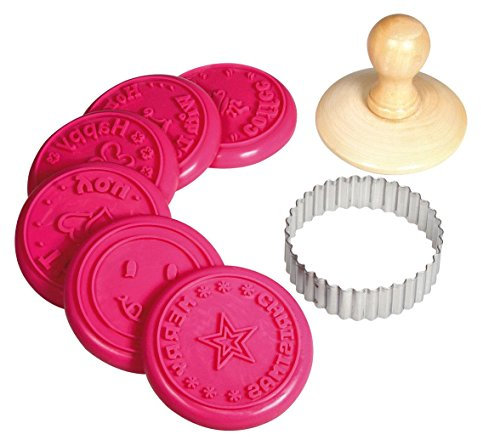 Rayher 28858000 Kit Stampi per biscotti, set timbri in silicone, decorazioni dolci, con manico in legno, 8 pz., diametro 7 cm.