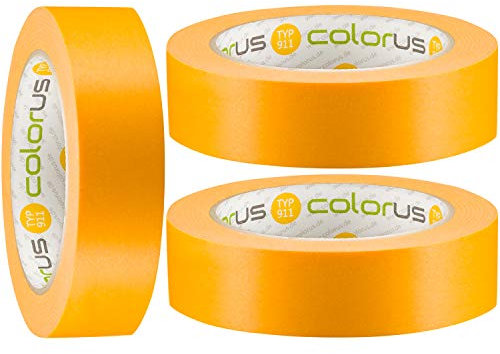 Colorus 3 x Premium Goldband PLUS | Maler Abklebeband 30 mm x 50 m für extrem flache Farbkanten | Maler-Abdeckband 120 Tage UV-beständig | Malerband für Innen, Außen | Für Lack, Lasur, Farbe
