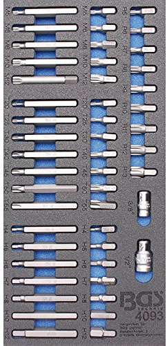 BGS 4093 | Werkstattwageneinlage 1/3 | Kombi-Bit-Satz | 49-tlg. | Chrom-Vanadium-Stahl | Bits kurz/lang | Antrieb Außensechskant 10 mm (3/8) | 2 Bit-Adapter
