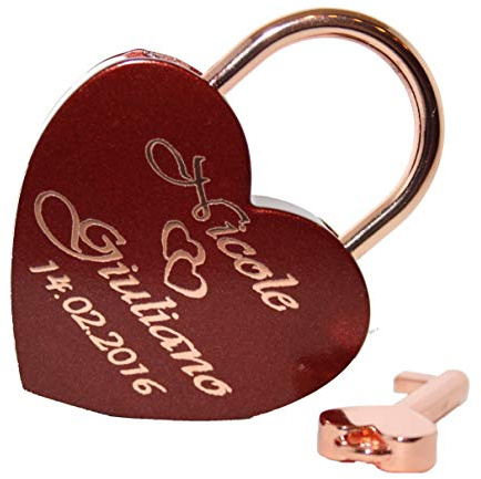 NEU Liebesschloss Herz ROT-Rosegold mit Gravur nach Wunsch Groß 60x45 mm
