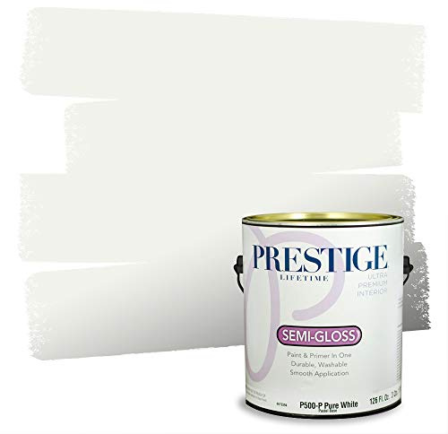 PRESTIGE Paints P500-P-869BM Interior Paint and Primer In One Semi-Gloss Comparable Match of Benjamin Moore, 1 gallon, Oxford White