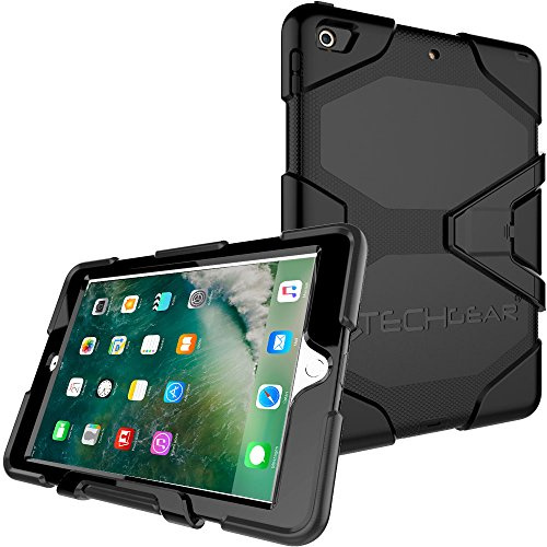 TECHGEAR G-Shock Funda Compatible con iPad 9.7 2018/2017 (6ª / 5ª generación) - Funda Protectora Prueba de Choques con Soporte - Carcasa Niños Escuelas Constructores Trabajadores [Negro]