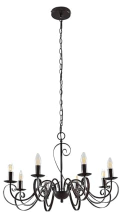 Lucande Kronleuchter Caleb (Landhaus, Vintage Rustikal) in Braun aus Metall (8 flammig E14) - Pendelleuchte Hängelampe Lüster Lampe Deckenleuchte Deckenlampe Flurleuchte
