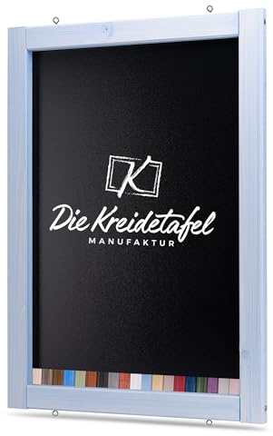 Rustikale Tafel Kreidetafel Wandtafel Küchentafel mit Holzrahmen zur Beschriftung mit Kreide im Landhausstil in verschiedenen Größen und Farben (Glockenblumenblau, 60x90cm)