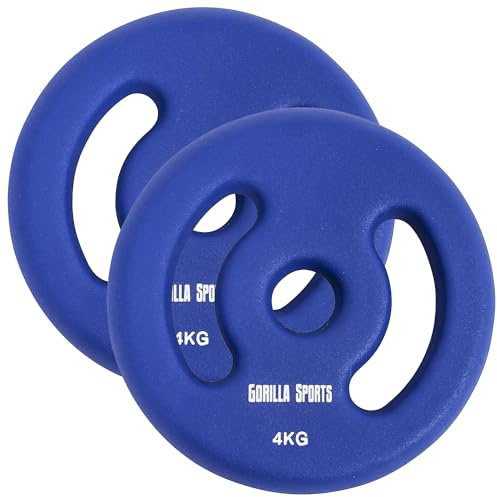 GORILLA SPORTS® Neopren-Hantelscheiben 2er-Set, 1–5 kg, 30/31 mm, Griffe | Gusseisenkern mit Neoprenbeschichtung, bodenschonend, langlebig und rutschfest; Gewichtsscheiben, Hantelscheiben-Set