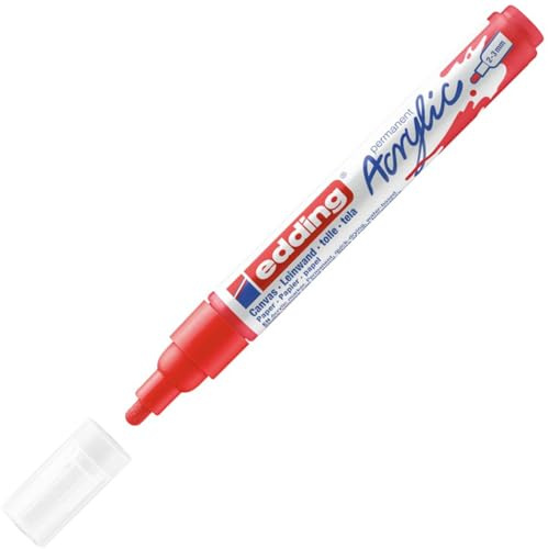 edding 5100 akrylmarker medium - trafikröd – 1 vattenfast akrylfärgmarker – rund spets 5-10 mm – akrylfärgpennor för teckning på duk, konstpapper och trä – akrylmarkers för stenar
