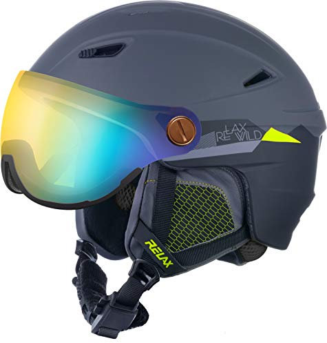 Relax Stealth Ski Helmet with Visor | Snowboard Helmet | Ski Helmet | Race Helmet for Men and Women (Grey, L (58-60cm)