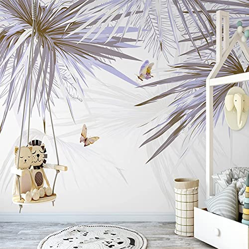Carta Da Parati Personalizzata 3D Viola Astratta Foglie Di Palma Fotomurale Soggiorno Tv Camera Da Letto Decorazione Murale 3D Impermeabile 300Cm(W)×210Cm(H)