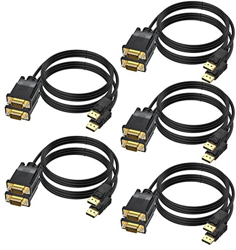 Lot de 10 câbles DisplayPort vers VGA de 1,8 m - Adaptateur DP vers VGA mâle vers mâle - Vidéo HD 1080p pour ordinateur, moniteur, TV, projecteur