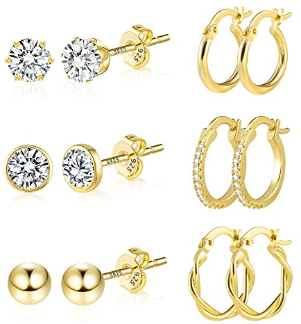 ALEXCRAFT 6Paar Stapelbar Klein Creolen Zirkon Ohrsteck Ohrringe Set Damen | Ohrringe Set Stapelbar Mehrere Piercing Ohrlöcher Ohrring Knorpel Huggie Creolen Kleine Zirkono Mini Kugel Ohrsteck Set Damen