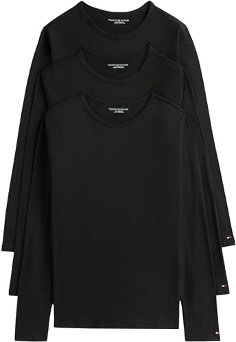 Tommy Hilfiger Men’s 3 Pack Basic Long Sleeve Tops, Black (Black/Black/Black), L