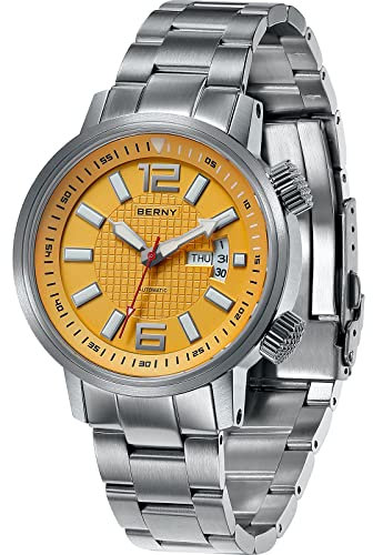 BERNY Automatische Mechanische Taucheruhr Für Herren Selbstaufziehend Sport-Edelstahl-Armbanduhr Wasserdicht 20 ATM Saphirglas Kratzfest Super Hell