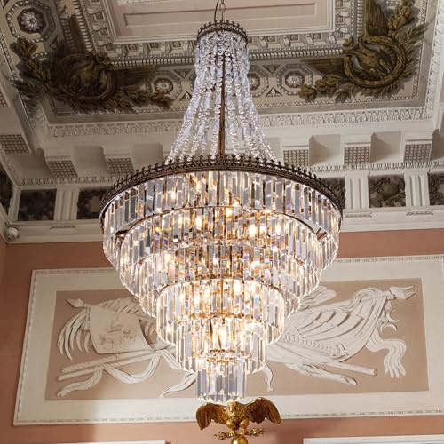 TOCHIC French Empire Crystal Chandelier Modern Farmhouse Chandelier Ceiling Light for Foyer Entryway High Ceiling, Vintage Antique Bronze Chandelier Light Fixture for Dining Living Room 28 W x 48 H