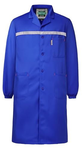 Yukirtiq Blouse de Travail Atelier Industrie Veste Manches Longues à Boutons Col Chevalier Blouse Manteau Travaux Pratique Lycée, Bleu royal, L