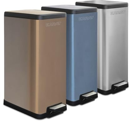 casa pura Cubo de basura con tapa de acero inoxidable de 18 L para cocina, baño, cubo de basura con tapa abatible, cubo interior extraíble, cubo de basura con pedal, color azul, 37 x 20,5 x 53,5 cm,