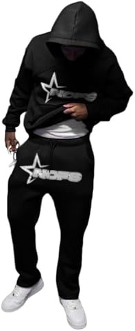 tinetill Tuta Uomo con Lettere Stampa Set Sportivo Y2K Tuta da Jogging Hip Hop Felpe con Cappuccio e Pantaloni da Jogging Top Larghi e Pantaloni Sportivi Tuta per Il Tempo Libero da 2 Pezzi