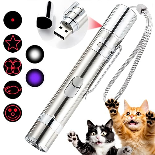 Cakkone Cat Toys, 7 in 1 Function Red Pointer Interactive Cat Toy, USB Rechargeable LED Cat Light Pen, Cat Toys Interactive for Indoor Cats Dog, Red Dot Kitten Practice Chaser Toys