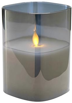 Klocke Dekorationsbedarf LED Kerze im Glas Windlicht - Flammenlose & Flackernde Echtwachskerze (Grau, Höhe:12,50cm)