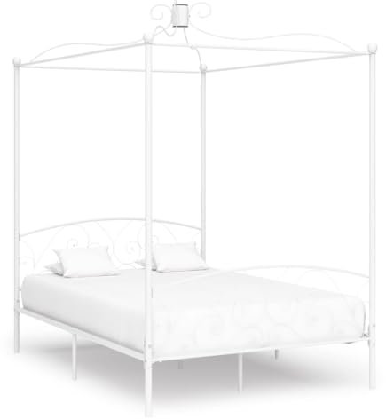 YUHI-HQYD Himmelbett-Gestell,Bed Frame,Lattenrost,Matratzenfundament,mit exquisitem Design,Geeignet zum Aufhängen eines Vorhangs oder Moskitonetzes, Weiß Metall 140 x 200 cm