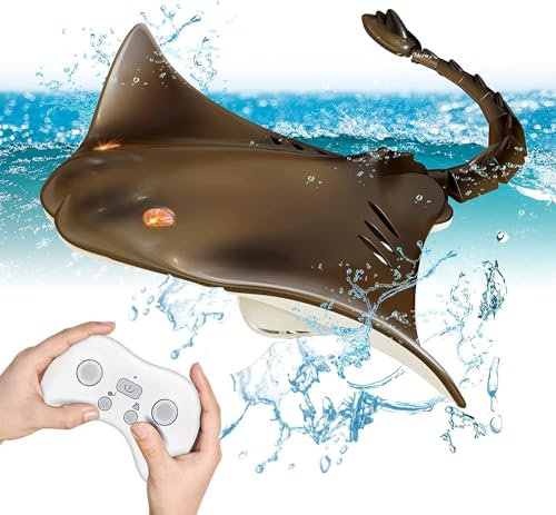 OBEST Juguetes Control Remoto Devil Fish RC Barco, 2.4GHz Teledirigido Barco de Doble Hélice, Juguetes de Visón para Niños de Alta Simulación, Eléctrico Juguete Tiburón Regalo Agua Piscina para Niños