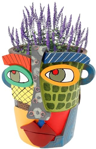 Vaso da fiori con viso astratto, in resina, con testa astratta, colorato, astratto, bello, artistico, arte astratta, portatile, contenitore per piante astratte, con manico, per la decorazione della