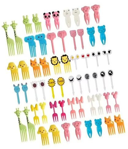 Lot de 60 fourchettes à fruits, pour enfants, mini fourchettes à fruits, cure-dents pour enfants, accessoires de bento, mignonnes mini brochettes