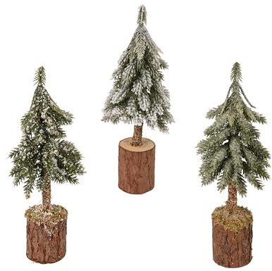Tannenbaum künstlich 21cm hoch mit Holzsockel 1 Stück Sortiert - platzsparend & wiederverwendbar - Kleiner Deko Christbaum - Weihnachtsdeko & Winterdeko - grün, weiß