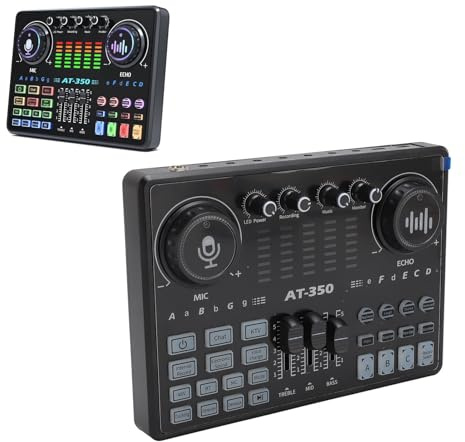 AT350 Live-Soundkarte, Audio-Mixer mit Mehreren Soundeffekten, Bluetooth-Sound-Mixer-Board, Unterstützt 48-V-Mikrofon, Mix-Schalter, für Live-Stream, Podcast