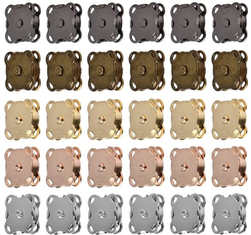 Botones Magnéticos a Presión, 30 Piezas Cierre De Botón Magnético, Botones de Metal, Botón de Cierre Magnético Broches para Coser, Manualidades, Ropa, Bolsos (5 Colores)