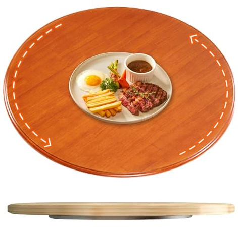 Plateau Rotatif En Bois Rond, Plateau de Service tournant, 70 80 90 100cm Plateau tournant en bambou pour fromage, saucisses, collations, Assiette De Service Rotative Roulement Silencieux(Black tea co