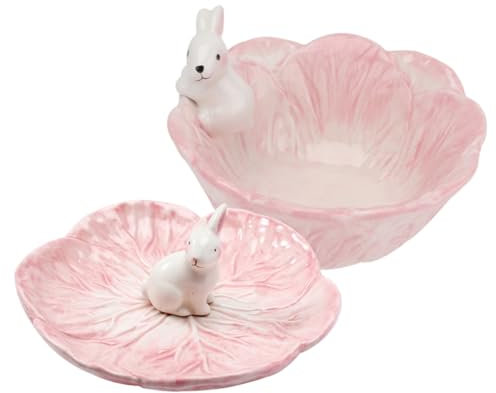 Cabilock 1satz Kerntyp Cabbage Shaped Ceramic Bowl Mit Bunny Statue Für Obst Desserts Und Frühstück Teiliges Hochwertigem Keramikgeschirr