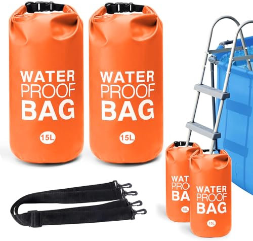 15 L Pool Ladder Weights - 2 Pack No Breaken Pool Stair Weights for Above Ground Pools,Weights Sand Bags for Pool Steps,Heavy-Duty Nylon with Handle Work Easy & Quick Fill Sand (Orange)