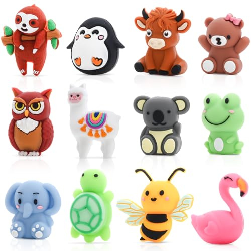 Auiremrti 12 Stück 3D-Tier-Silikon-Brennperlen für Stifte, Perlenstiftzubehör, Brennperlen in Großpackung zur Herstellung von Schlüsselanhängern, handgefertigtem Kunsthandwerk