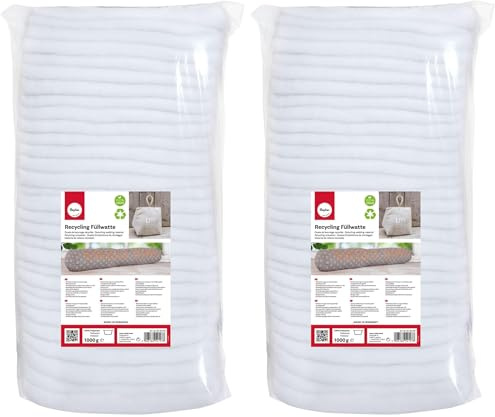 Rayher 3315400 Recycling Füllwatte in Lagen, weiß, Beutel 1kg, 100% Polyester, waschbar, allergieneutral, vegane Füllwatte (Packung mit 2)