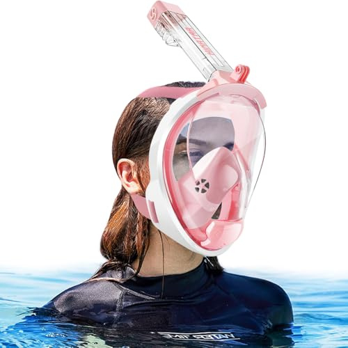 HINATAA Vollgesichts schnorchelmaske, 180° Doppel schwimmkugel Tauchermaske, Anti-Fog Lecksichere Tauchmaske,Taucherbrille mit Kamerahalterung,Snorkeling Mask Erwachsene Kinder (Rosa, L/XL)