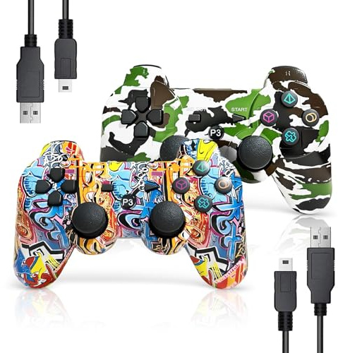 LeonDesigns P|S3 Gaming Controller, Kabelloses Move/Motion Controller Gamepad mit erweitertem Joystick Kompatibel mit P-S - 3 (Graffiti + Camouflage)
